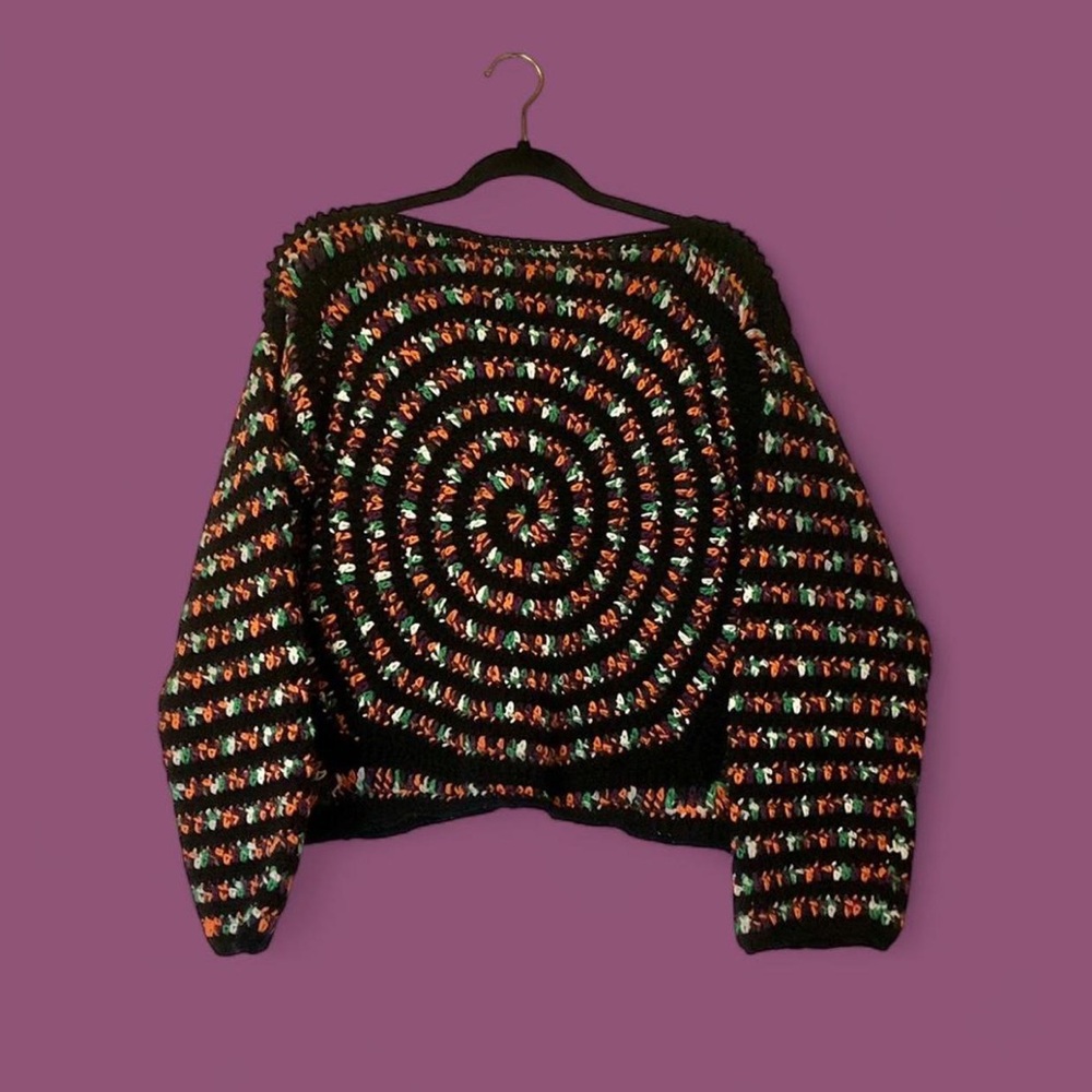crochet black and halloween multi color spiral sweater